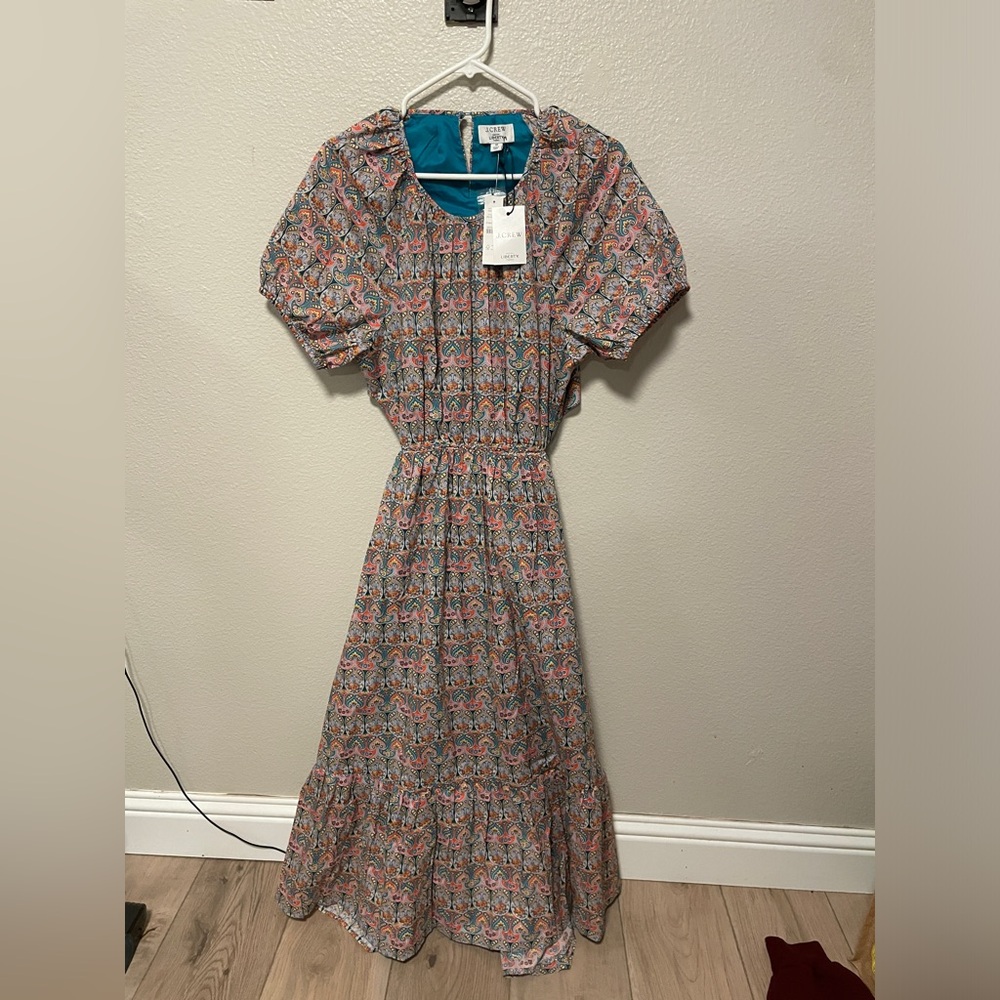 NWT J. Crew Side Cutout Organic Cotton Dress Liberty® Giorgia Duke Print Size 12